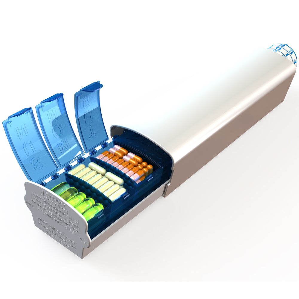 Child resistant pill organizer