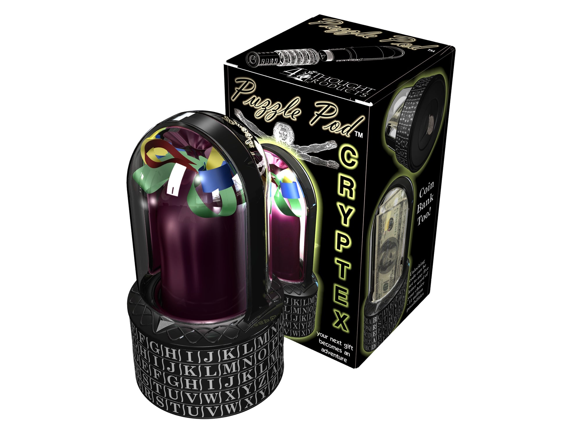 Puzzle Pod Cryptex Money Puzzle Box and Coin Bank Package